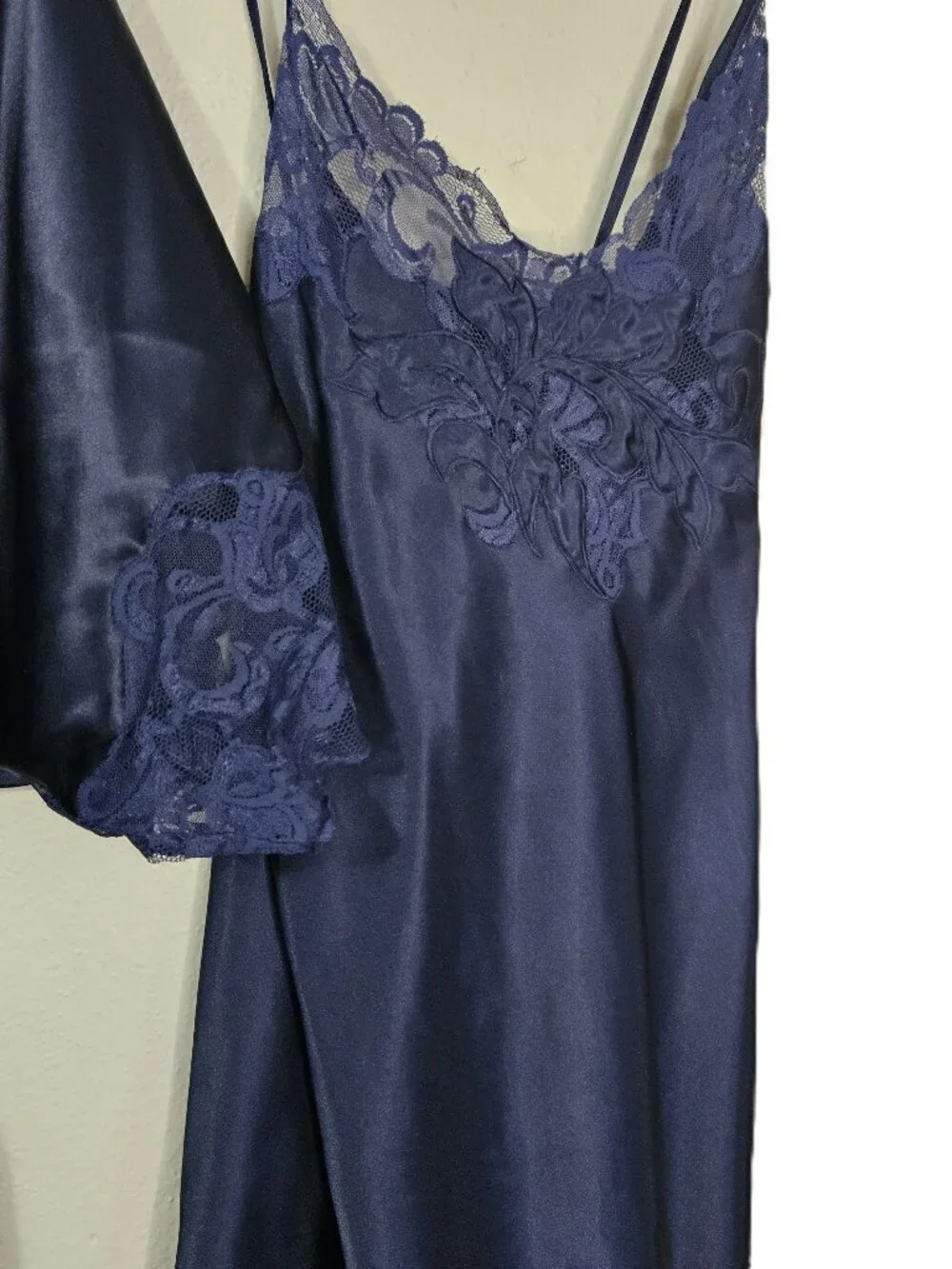Vintage JOSIE Navy Blue Feminine Robe and Gown Set Size M
